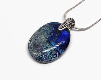 Iridescent dichroic glass pendant fused glass jewelry, unique gifts for her, handmade necklace, chain included