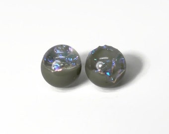 Grey dichroic glass earrings fused glass jewelry round earrings unique gifts for her hypoallergenic 8mm