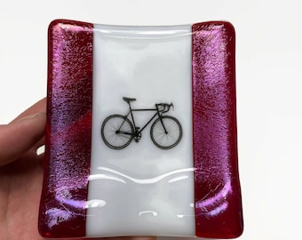 Road bike dish fused glass spoon rest red spoon holder kitchen decor unique gifts for her handmade in canada