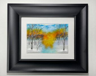 Winter birch tree fused glass art scenery wall panel tree home decor three dimensional wall sculpture realistic picture housewarming gifts