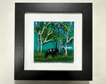 Handmade Birch Tree Scenery Art Panel, 3D Fused Glass Wall Sculpture, Realistic Nature Picture, Unique Home Decor Gift