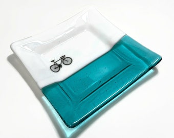 Road bike plate, fused glass serving dish, unique gifts for her, cyclist home decor, bike enthusiast, housewarming presents