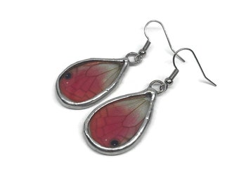 Pink iridescent earrings butterfly wing jewelry gifts for mom hypoallergenic glass dangle earrings