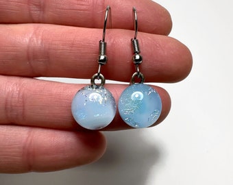 Blue fused glass dangle earrings dichroic glass jewelry best friend gifts hypoallergenic