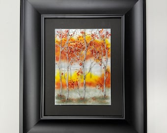 Fall Birch Tree Glass Art Panel, Landscape Art, One-of-a-Kind, Tree Home Decor, Forest Picture, Unique Gift for Her