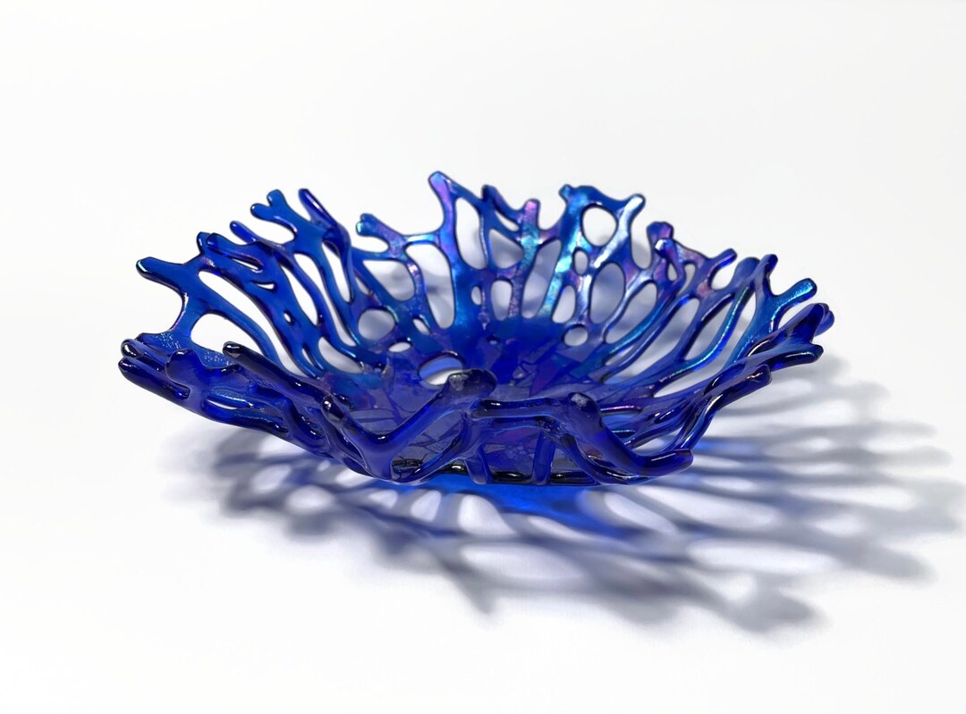 Blue Bowl Fused Glass Coral Bowl Gifts for Her Glass Dish Etsy