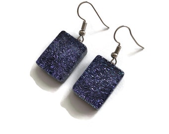 Purple fused glass iridescent earrings dangle earrings dichroic glass jewelry unique gifts for her hypoallergenic