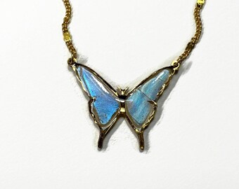 Blue pendant, iridescent, real butterfly wing jewelry, Blue Morpho butterfly, resin pendant, gifts for her, necklace included