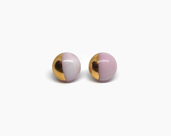 Glass earrings, Pinks and gold studs, minimalist earrings, fused glass jewelry, button studs, round earrings, hypoallergenic, bohemian studs