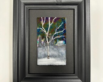 Fused glass birch tree art panel, unique gifts for dad, nature home decor, scenery picture, 3D wall sculpture, housewarming present