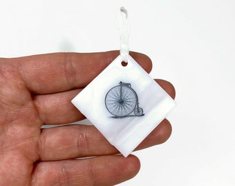 Handmade Iridescent Bicycle Ornament, Penny Farthing Window Decoration, Gifts For Cyclists