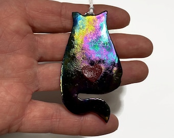 Cat ornament, pet window hanging, fused glass decoration, Christmas tree decoration, cat home decor, cat lover gifts, window ornament