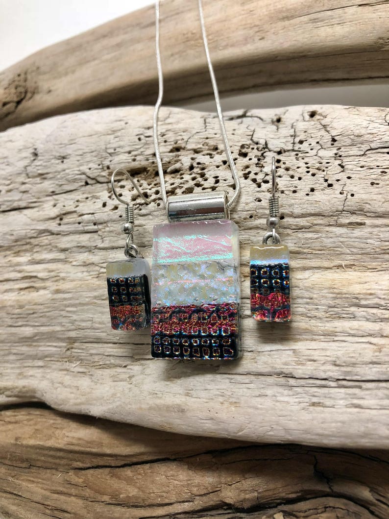 Dichroic glass set glass earrings dichroic glass jewelry glass pendant glass set fused glass set Glass Jewelry glass pendant