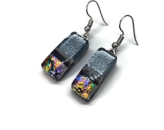 Glass earrings, dichroic glass jewelry, Rainbow earrings, iridescent earrings, dangle earrings, fused glass earrings, hypoallergenic