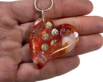 Dazzling red heart fused pendant, dichroic glass jewelry, gifts for her, presents for girlfriend, chain included