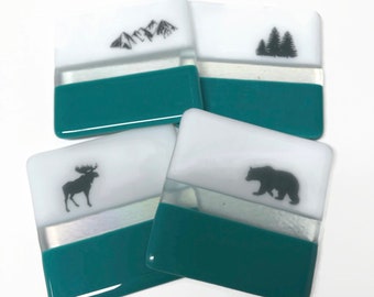 Handcrafted Nature Design Coaster Set, Perfect Gift for Outdoor Enthusiasts, Fused glass drink rest