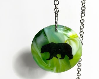 Unique Fused Glass Bear Sun Catcher, Special Keepsake for Mom, Nature Inspired Ornament, Wildlife Window Hanging