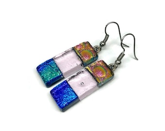 Glass rainbow earrings, dichroic glass jewelry, iridescent earrings, dangle earrings, fused glass earrings, hypoallergenic