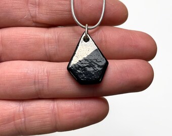 Black silver pendant, geometric pendant, fused dichroic glass jewelry, best friend gifts, chain Included