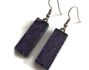Purple dichroic glass earrings best friend gifts fused glass earrings hypoallergenic
