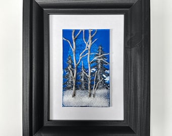 Fused glass birch tree art panel, unique gifts for dad, nature home decor, scenery picture, 3D wall sculpture, housewarming present