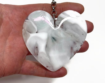 Handcrafted Fused Glass Heart Sun Catcher Ornament, Perfect Gift for Mom, Window Hanging Home Decor