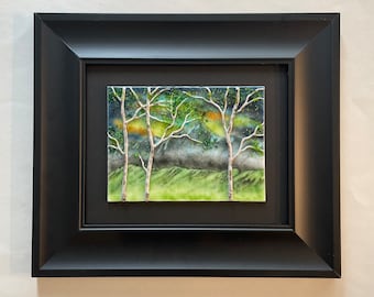 Birch Tree 3D Scenery Wall Art, Fused Glass Panel, Realistic Picture, Nature Home Decor, Handmade Glass Sculpture