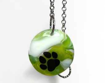 Green sun catcher, fused glass paw print, unique gifts for her, window hanging, pet art, ornament, presents for friends