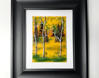 Birch tree fused glass art summer scenery panel three dimensional wall sculpture Unique gifts for him Tree home decor realistic picture