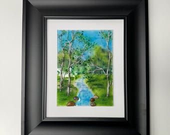 Birch tree fused glass art summer scenery panel three dimensional wall sculpture Unique gifts for him Tree home decor realistic picture