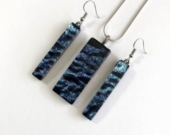 Dichroic glass jewelry set fused glass pendant and earrings, Unique gifts for her, chain included