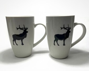 Mug, Elk Coffee cup, wilderness lover gifts, tea mug, mountain home decor, coffee lover, set of 2