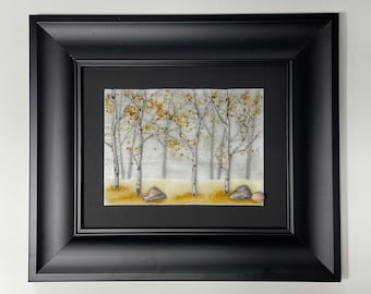 Birch tree fused glass art, handmade 3D scenery panel, wall sculpture, home decor gifts for him, realistic picture