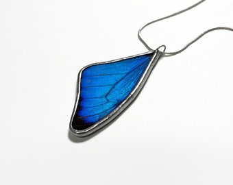 Real Butterfly Wing Necklace Blue Morpho Pendant