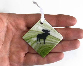 Handcrafted Fused Glass Moose Ornament, Unique Window Hanging Sun Catcher, Unique Gifts For Dad