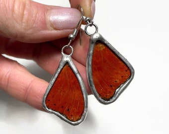 Elegant Butterfly Wing Glass Dangle Earrings, Lovely Gift for Her, Nature Lover Jewelry