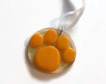 Paw Print Fused Glass Ornament, Artisan Crafted Window Hanging, Pet Sun Catcher, Christmas tree decoration, Unique gifts for her