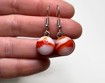 Red earrings, white, fused glass jewelry, dichroic glass earrings, dangle earrings, sparkle earrings