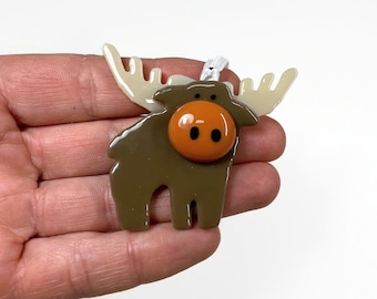 Moose ornament, fused glass ornament, moose home decor, Christmas tree decoration, wildlife ornament, Christmas decor