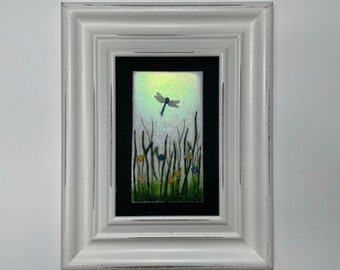 Dragonfly wall art, fused glass panel, unique gifts for her, dragonfly home decor, three dimensional wall sculpture, scenery picture