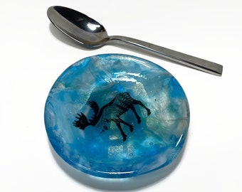 Spoon rest blue fused glass moose spoon holder glass dish kitchen decor mountain lover unique gifts for her