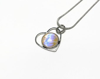 Iridescent blue pendant, real butterfly wing jewelry, glass heart necklace, sulkowskyi Morpho, best friend gifts, chain included