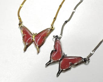 Pink butterfly necklace, real butterfly wing jewelry, unique gifts for her, resin pendant, nature inspired necklace