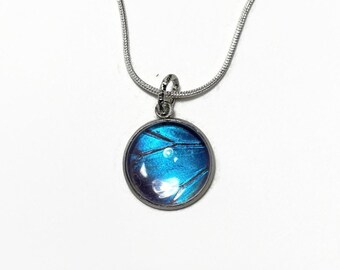 One-of-a-Kind Blue Butterfly Wing Necklace, Artisan Crafted Gift for Her, Handmade Nature Inspired Jewelry, Rhetenor Morpho