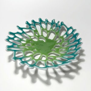 Ocean Inspired Multicoloured Glass Coral Bowl, Handcrafted Fused Serving Dish, Modern Home Decor Sculpture, Unique Gift for Her