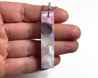 Pink White Glass Pendant, Fused Glass Necklace, Dichroic Glass Jewelry, Gifts for Mom, chain Included