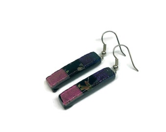 Colourful Dichroic Glass Drop Earrings, Unique Gift Idea for Her, One Of a Kind Fused Jewelry, Artisan Crafted Presents