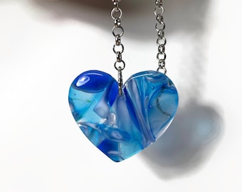 Blue fused glass sun catcher, heart light catcher, unique gifts for mom, window hanging, ornament