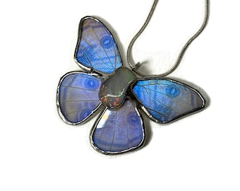 Butterfly Wing Pendant, Real Blue Morpho Pendant For Her, One-of-a-Kind Opal Jewelry