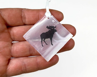 moose ornament, fused glass tree hanging, unique gifts for her, moose home decor, Christmas tree decoration, sun catcher